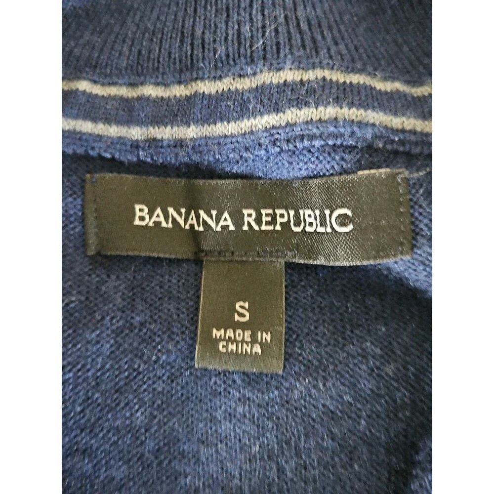 BANANA REPUBLIC Sweater Mens Small Blue Merino Wool Pullover 1/4 Mock Neck